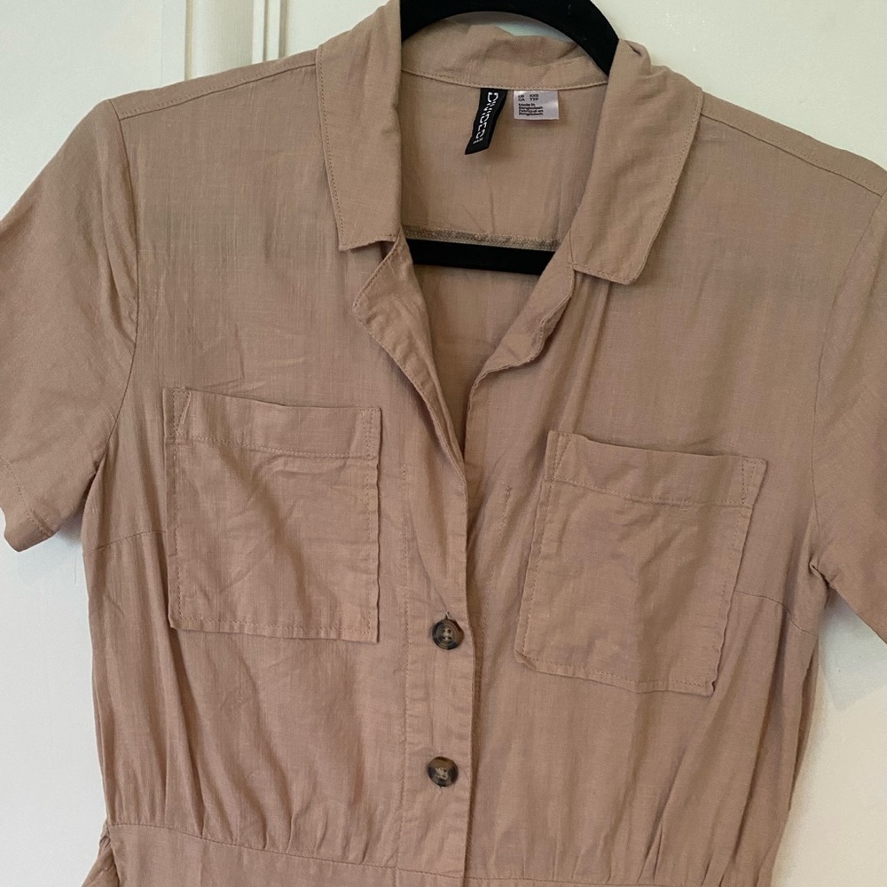 H&M Button Up Utility Dress Safari Style Cargo Dress Beige Brown size xxs - Picture 4 of 9